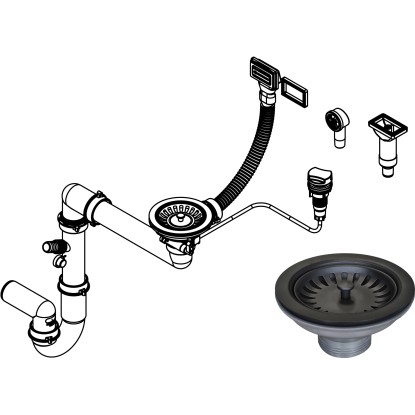 Miló szifonkészlet excenterrel matt fekete 114 mm átmérő