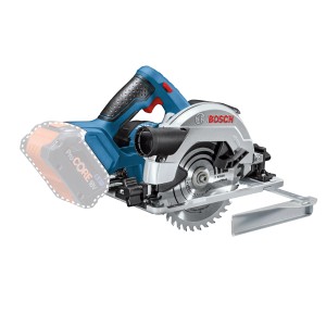 Bosch Professional GKS 18V-57 G akkus körfűrész fűrészlappal és L-Boxx-szal.