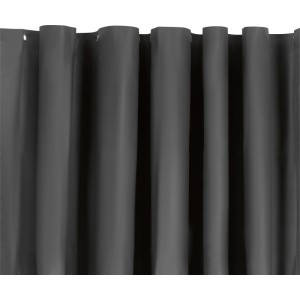 Sötétszürke PEVA zuhanyfüggöny egyenletes redőkkel és rozsdamentes acél fűzőlyukakkal. Vízálló, 180x200 cm.