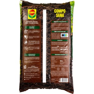 Zsák Compo Sana virágföld zöld növényekhez és pálmákhoz, 10 l. Speciális föld egészséges növényekhez.
