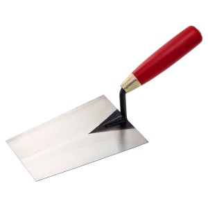 Kőműveskanál, 180 mm, acél penge és fa nyél.