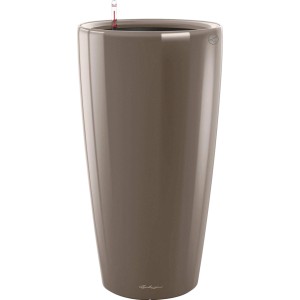Fényes Lechuza Rondo Premium virágtartó, Ø 40 cm, 75 cm magas, taupe színben. Növényoszlop öntözőrendszerrel.