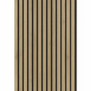 Denpanels Acu-Line sötét tölgy akusztikus panel fekete filccel, 260x52cm. Akusztikus panelek falakra és mennyezetekre.