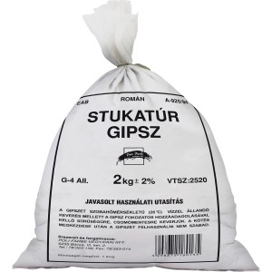 Zsák stukkógipsz, 2kg, modellező kellékek kreatív projektekhez.