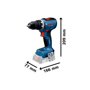 Kék Bosch Professional akkus fúrócsavarozó GSR 18V-65, méretei 209x166x77mm. Erős fúrócsavarozó barkácsoláshoz.