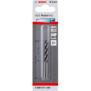 Bosch HSS PointTeQ spirálfúró, 3 mm, 2 darabos készlet. Fémfúró bliszterben.