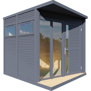Modern, antracit színű Bertilo kerti ház Concept Office ablakkal és ajtóval.