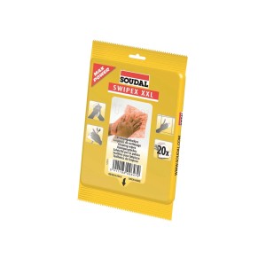 Soudal Swipex XXL tisztítókendők, 20 darab, sárga, visszazárható tasakban.