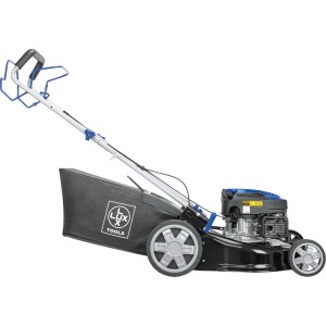 LUX B-RM-145/46 benzinmotoros fűnyíró kerékhajtással és fűgyűjtővel.