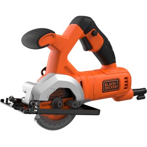 Black+Decker BES510 kompakt kézi körfűrész, 400 W, narancs-fekete. Kompakt fűrész fához, fémhez és műanyaghoz.