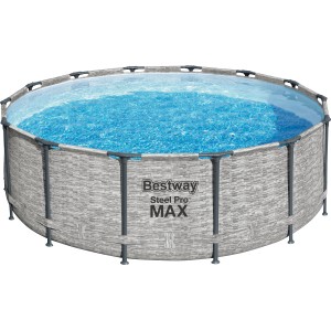 Bestway Steel Pro Max Frame medence szett, Ø 427 cm, szürke, vízzel töltve.