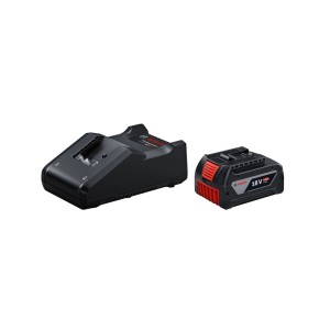 Bosch Professional akku indítókészlet: fekete 18V 4Ah akkumulátor és töltő szerszámokhoz.