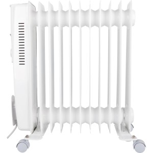 Fehér Grena olajradiátor 11 bordával, 2500 W, kerekekkel, elektromos fűtőberendezés beltéri használatra.