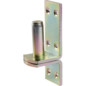 Sárga horganyzott felcsavarozható pánt D1, 115x40 mm, csap Ø 16 mm, kapupántok rögzítéséhez.