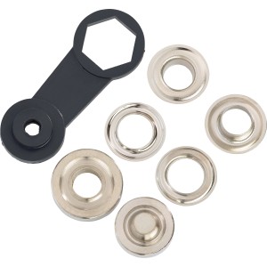 Szemkészlet kötélhúzóhoz, 19 mm, sárgaréz szürke, szerszámmal a könnyű rögzítéshez.