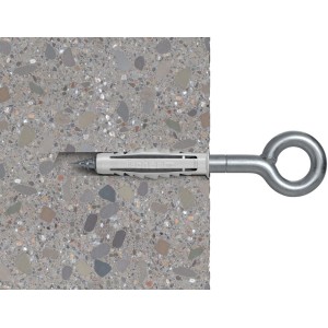 Fischer GS 8x100 szemes csavar tiplivel betonfalban, 2 darab. Fa csavar szemmel.