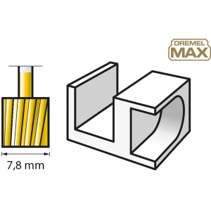 Dremel Max 115DM marófej: Részletes nézet a miniatűr szerszám tartozékáról, aranyszínű.