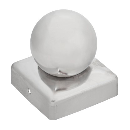 Négyszögletes oszlopsapka gömbbel  rozsdamentes acél  71 mm x 71 mm