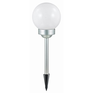 Fehér Bojano szolár gömblámpa földszúróval, Ø 20 cm, LED a kertbe.