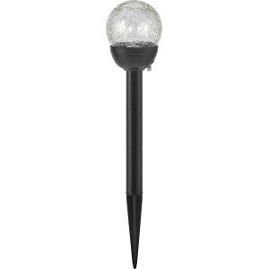 Fekete LED-es szolár dekor gömbös karó, 39 cm magas, kertbe és utakhoz.