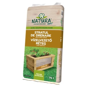 Zsák Natura drénréteg 70L magaságyásokhoz. Muskátliföld a vízelvezetéshez.