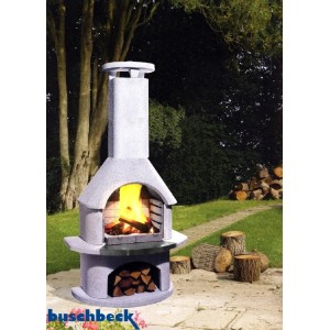 Buschbeck Kreta II fehér kerti grillkandalló tűzhellyel és fatárolóval.
