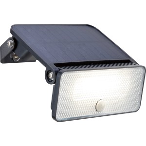 Fekete LED-es szolár fali lámpa PIR szenzorral, 8 W, 1000 lm kültéri használatra.