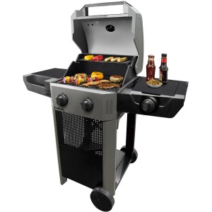 Buschbeck Grenada gázgrill 2 égővel, étellel és oldalsó polcokkal.