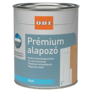 OBI Premium alapozó fehér matt dobozban, 750 ml, fa és fém felületekre, bel- és kültéri használatra.