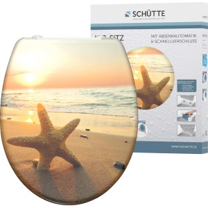 Schütte Sea Star WC ülőke SoftClose funkcióval, tengerparti mintával.