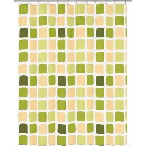 Kleine Wolke Sonny zuhanyfüggöny, 180x200 cm, Alge design zöld és bézs négyzetekkel.