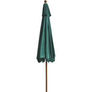 Zárt, zöld Cardena napernyő Ø 300 cm kurblival és fa hatású.