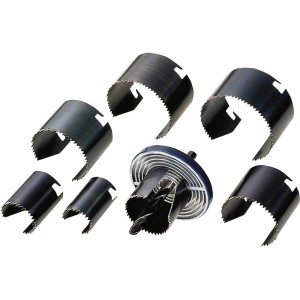 9 részes lyukfűrész készlet (25-62mm) adapterrel és központfúróval a pontos fúráshoz fában.