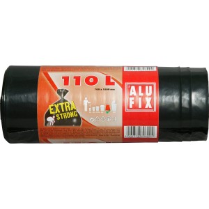 Tekercs fekete Alufix szemeteszsák, 110 literes, extra erős.
