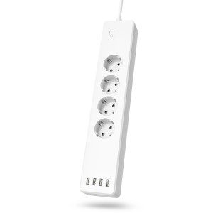 Fehér Hama WLAN elosztó 4 Schuko aljzattal és 4 USB porttal.