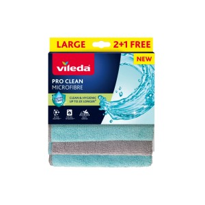 Vileda Pro Clean mikroszálas törlőkendő, 3 db-os csomag (2+1 ingyen), háztartási tisztításhoz.