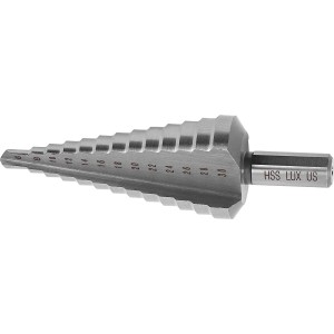 LUX Lépcsős fúró, 6-30 mm, univerzális fúró HSS acélból, precíz furatokhoz fémben, fában és műanyagban.