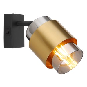 Milley fali spotlámpa sárgaréz/füstszínű, Ø 10 cm. LED spotlámpa billenőkapcsolóval a célzott megvilágításhoz.