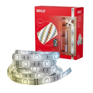 Brilo LED szalag, 5m, távirányítóval és csomagolással. Rugalmas, dimmelhető fény beltérre.