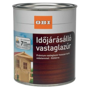 Sötétbarna OBI időjárásálló vastaglazúr fém vödörben. Ideális kültéri használatra.