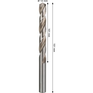 Bosch Pro Metal HSS-G spirálfúró, 12 mm átmérő, ezüst színű.