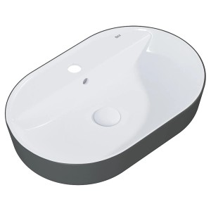 Roca Domus ovális pultra ültethető mosdó, 55 cm, antracit matt/fehér fényes, csaplyukkal és túlfolyóval.