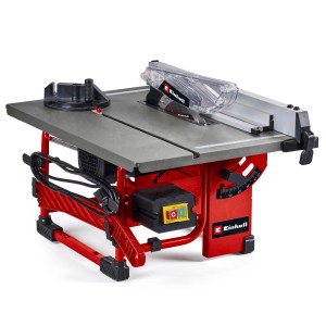 Einhell TC-TS 8 I asztali körfűrész: Kompakt körfűrész piros vázzal és szürke asztallal.