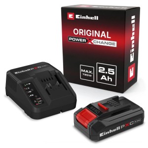Einhell Power-X-Change Starter Kit fekete 18V 2,5Ah akkumulátorral, töltővel és csomagolással szerszámokhoz.