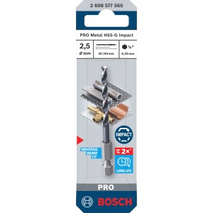 Bosch Pro Metal HSS-G Impact fúró, 2,5 mm, fémmegmunkáláshoz.
