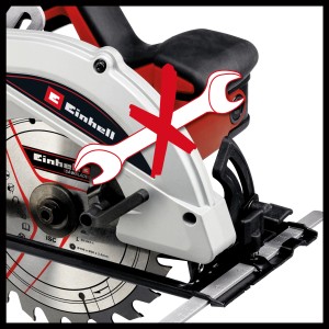 Einhell TC-CS 1410 kézi körfűrész: A fűrészlap és a szerszám nélküli beállítás részlete.