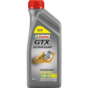 Szürke 1 literes Castrol GTX 10W-40 A3/B4 motorolaj flakon személygépkocsikhoz.