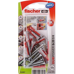 Fischer Duopower 6x30 S K tiplik és csavarok készlet, különböző építőanyagokhoz.
