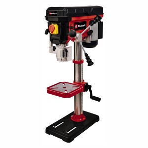 Einhell TC-BD 630/1 oszlopos fúrógép piros/fekete színben, fúróasztallal és kézikerékkel.