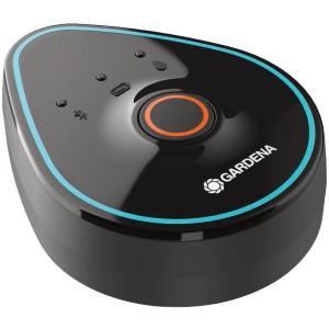 Gardena 9 V Bluetooth öntözésvezérlő egység fekete színben, kék díszítéssel.